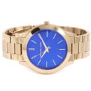 Michael Kors Ladies Slim Runway Rose Gold Dark Blue Watch - MK3494